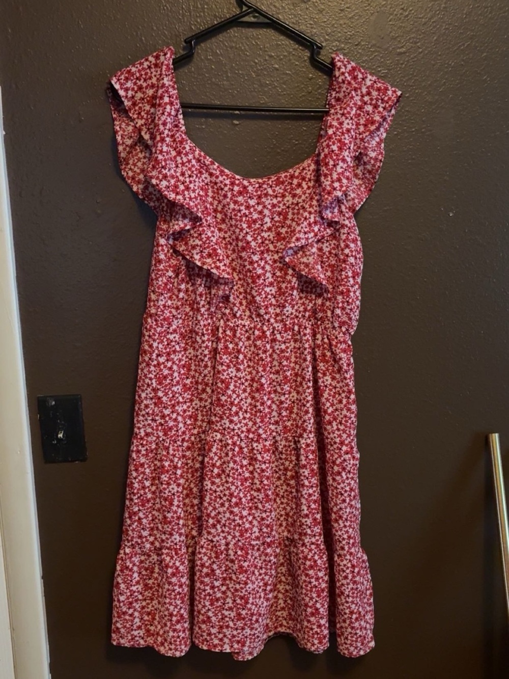 Woman’s Red Floral Ruffle Dress